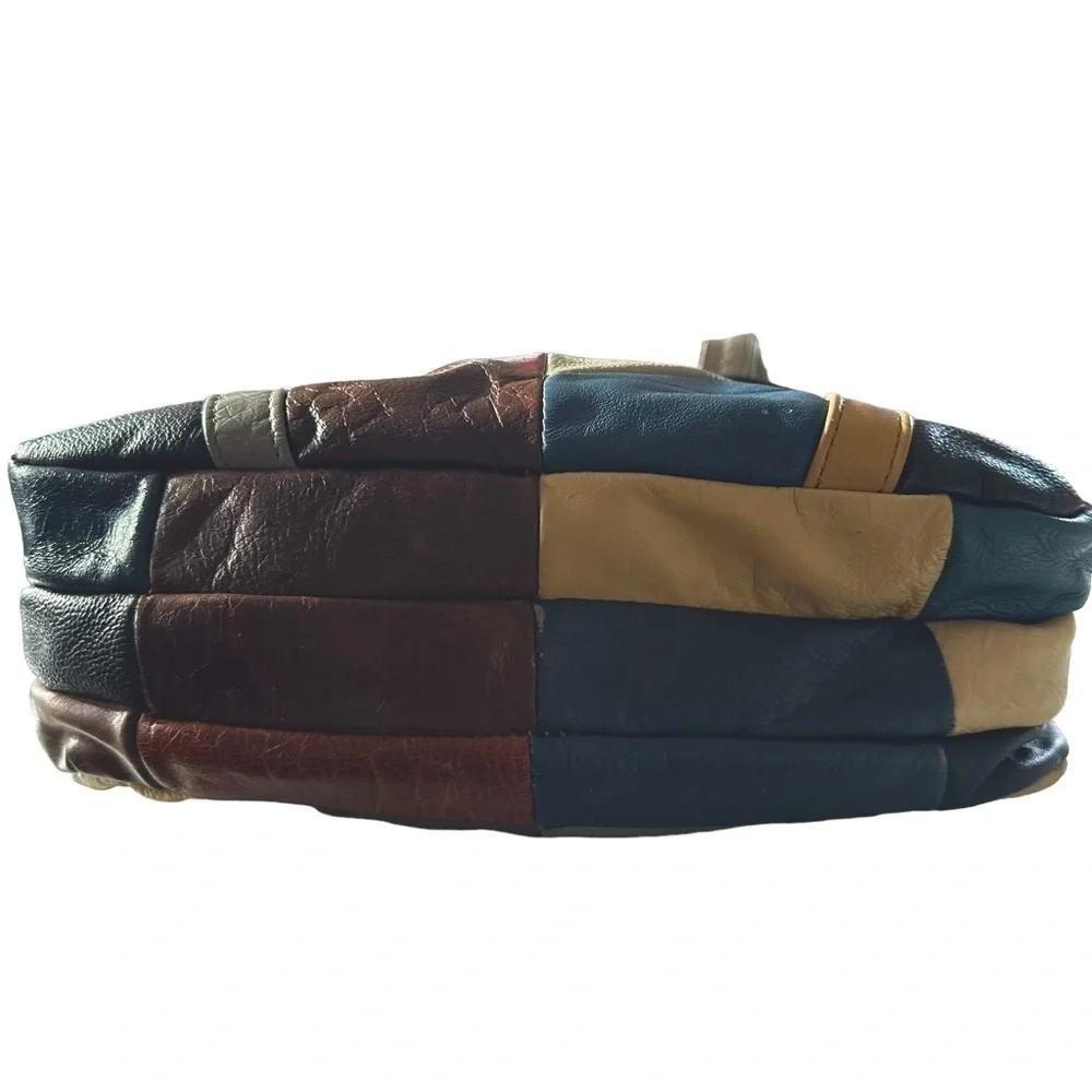 VINTAGE PATCHWORK COLORBLOCK LEATHER SHOULDER HOBO STRAP PURSE
